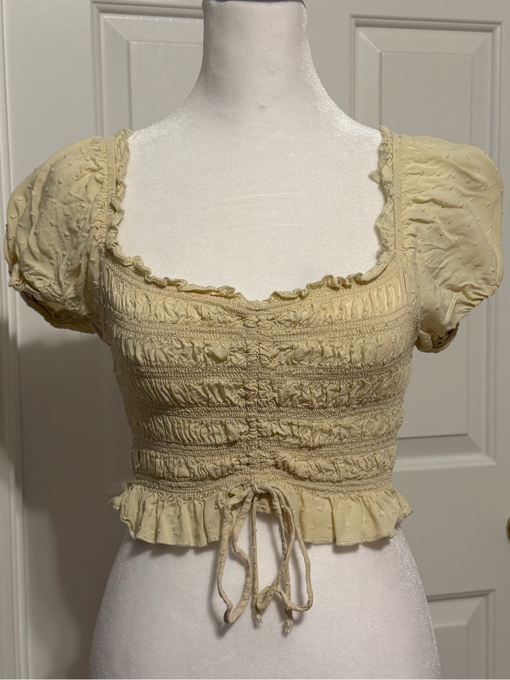 Altar’d State Smocked Ruffle Crop Top in XS